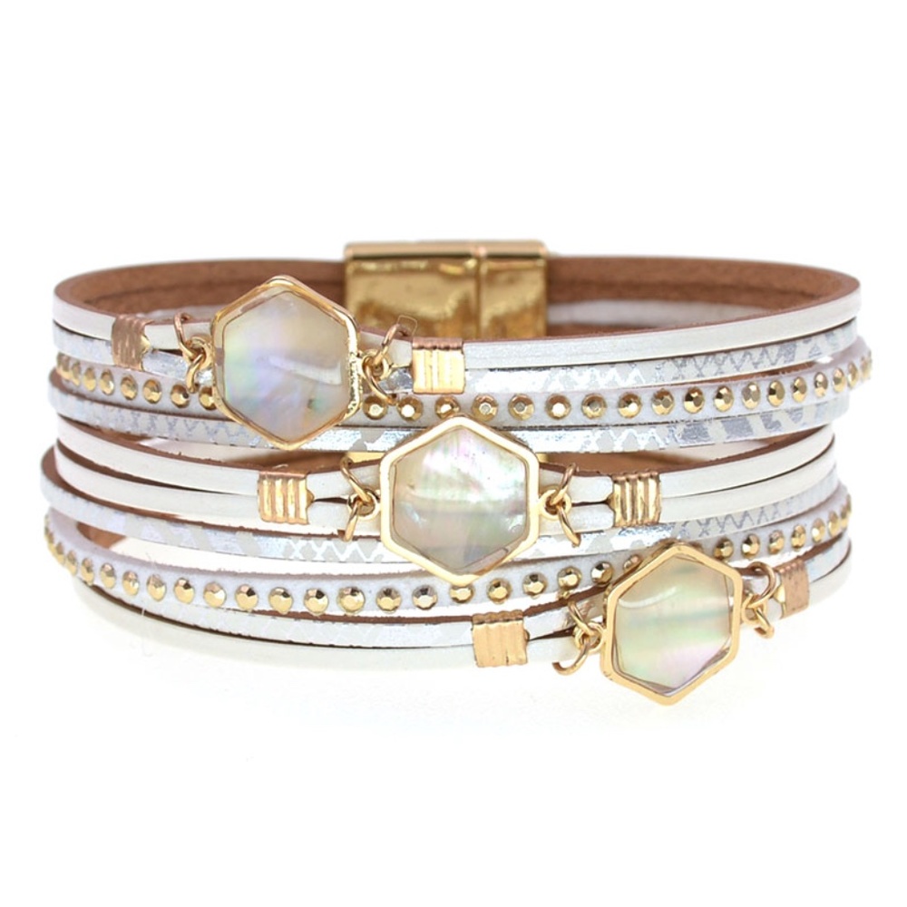 COPY - Mother of Pearl Leather Bracelet with Magnetic Clasp 18cm